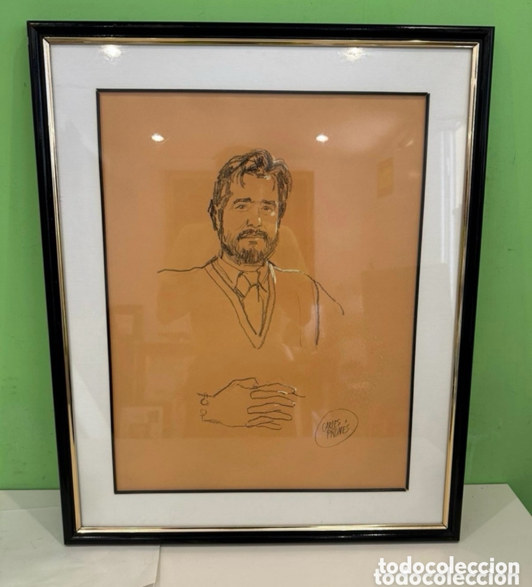 Kunst: Carles Prun&eacute;s (Barcelona, 1937-2017) Dibujo original firmado. Posible autorretrato. Obra catalogada