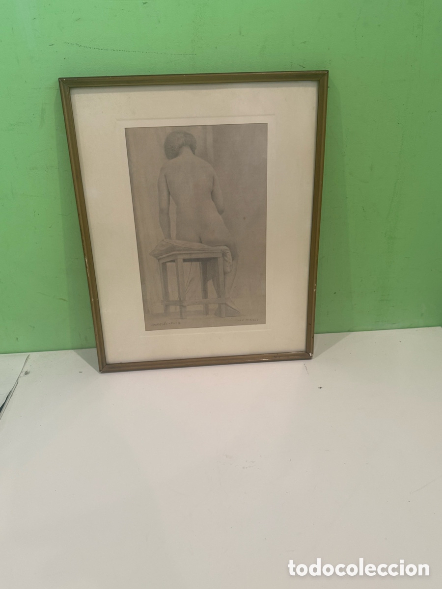Kunst: Josep Maria Marqu&egrave;s Puig &ndash; Dibujo al carb&oacute;n de desnudo femenino, firmado