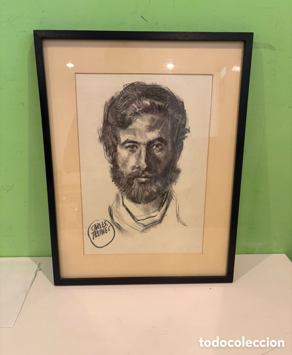 Kunst: Carles Prun&eacute;s (Barcelona, 1937-2017) Dibujo original firmado - autorretrato. Obra catalogada.