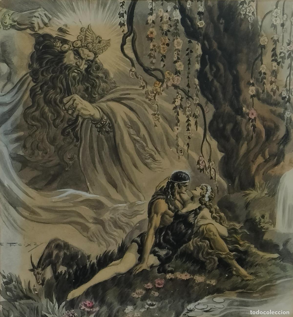 Arte: LOS AMANTES Y LA IRA DE LOS DIOSES. E. FOIX. T&Eacute;CNICA MIXTA SOBRE PAPEL. ESPA&Ntilde;A. INICIOS DEL SIGLO XX