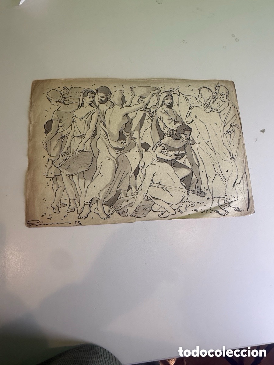 Arte: Carles Prun&eacute;s, Barcelona (1937-2017) Dibujo original firmado 1952 Escena cl&aacute;sica de figuras