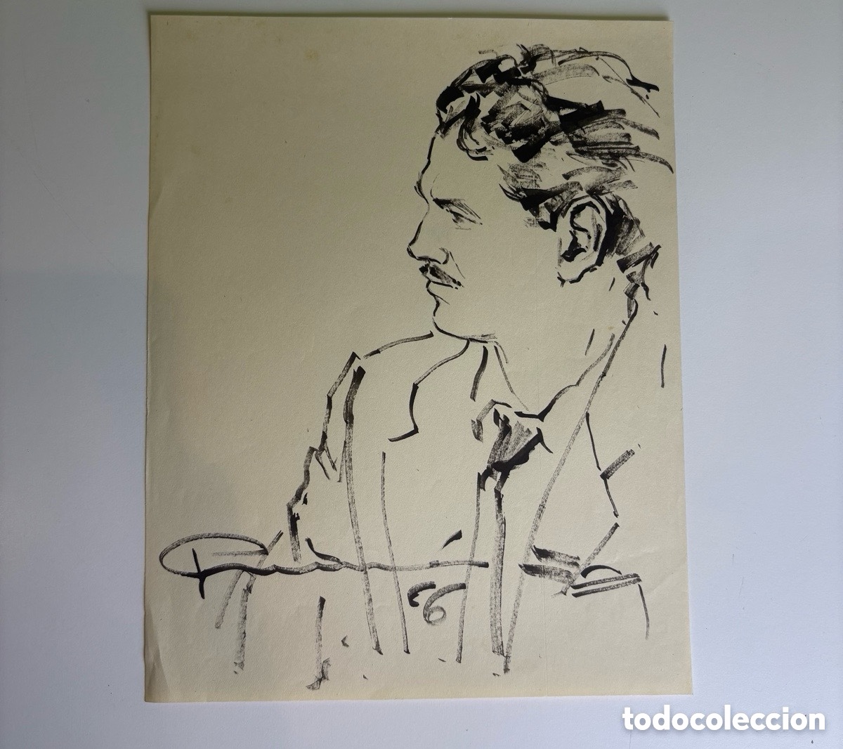 Arte: Carles Prun&eacute;s (1937-2017) Dibujo original firmado Retrato masculino de perfil