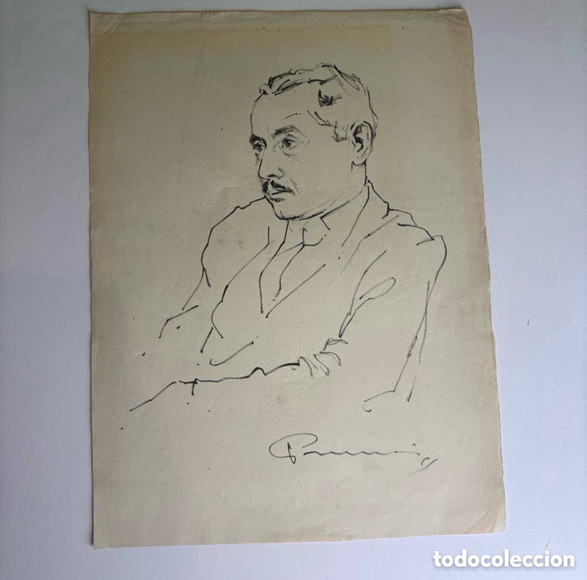 Arte: Carles Prun&eacute;s (1937-2017) - Dibujo original firmado - Retrato masculino