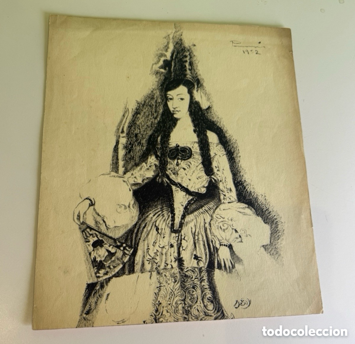 Arte: Carles Prun&eacute;s (Barcelona, 1937-2017). Dibujo original Reina Mariana de Austria firmada 1952