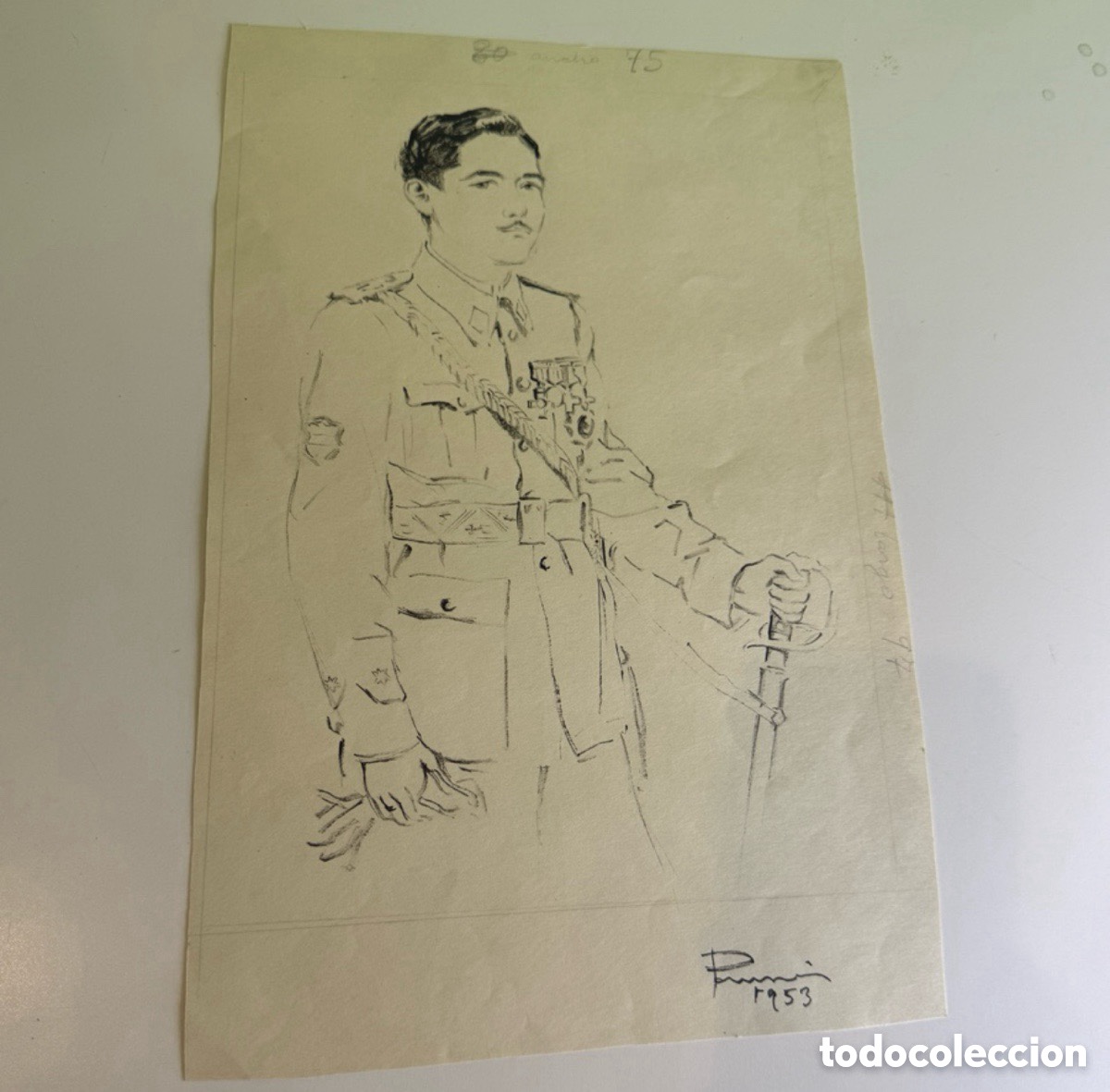 Arte: Carles Prun&eacute;s (1937-2017) - Dibujo original militar. Firmado y fechado 1953.