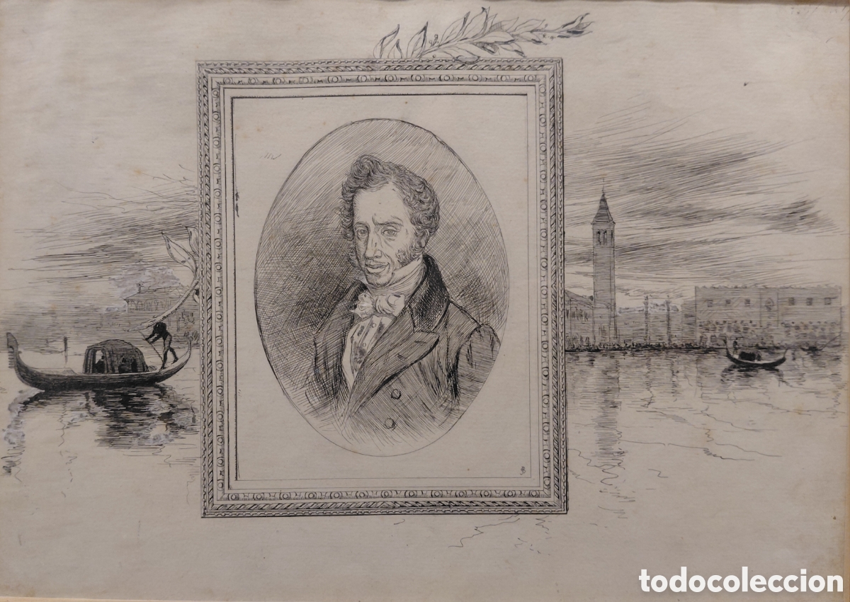 Arte: Jose Luis Pellicer (1842-1901). Ilustraci&oacute;n original, retrato de Francisco Mart&iacute;nez de la Rosa.