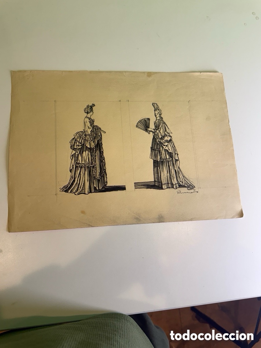 Art: Carles Prun&eacute;s 1937 - 2017.Dibujo original de dos damas de &eacute;poca firmado