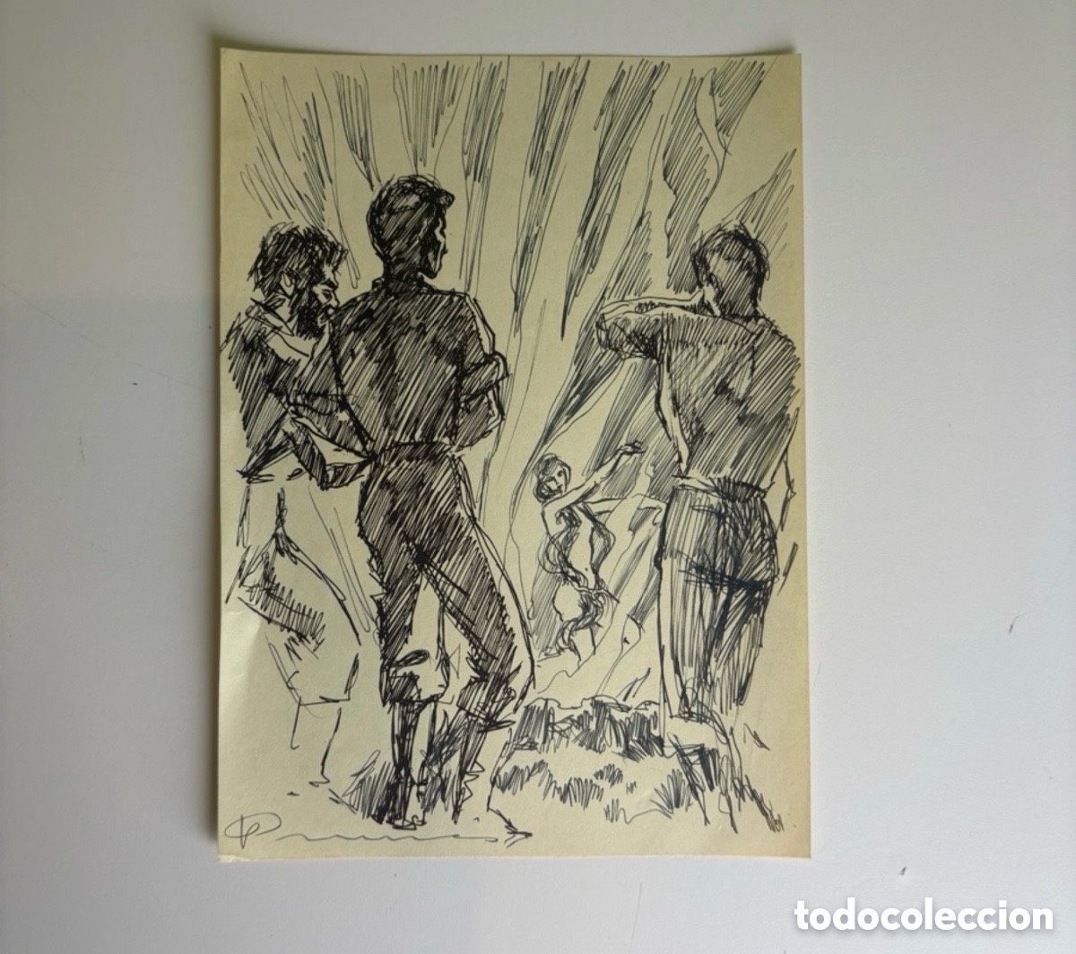 Art: Carles Prun&eacute;s (1937-2017) Dibujo original firmado Escena hist&oacute;rica