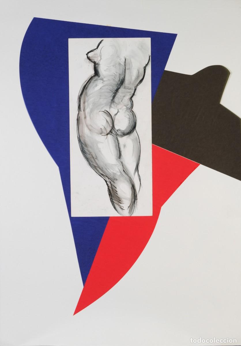 Arte: T&eacute;nnica mixta sobre papel con dibujo de torso femenino siglo XX
