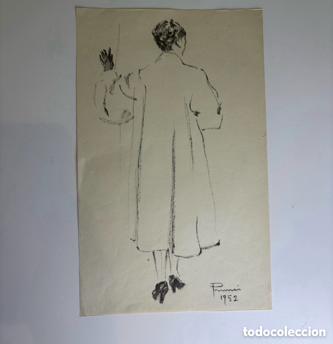 Art: Carles Prun&eacute;s (1937-2017) Dibujo original firmado 1952 Figura femenina de espaldas