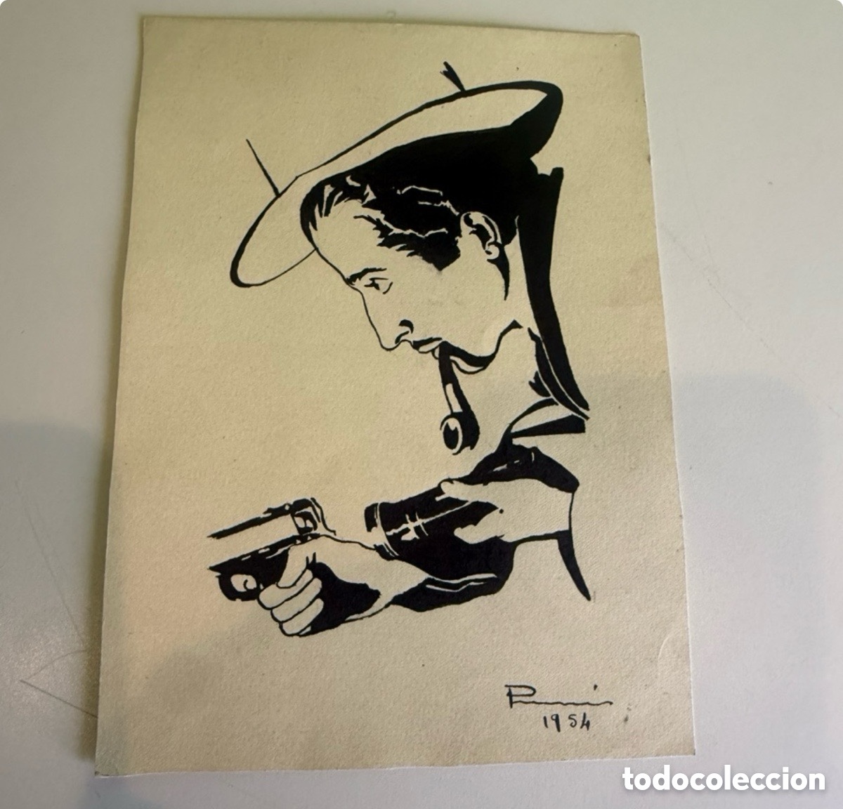 Art: Carles Prun&eacute;s (1937-2017) Barcelona - Dibujo original personaje oriental con pipa firmado 1954