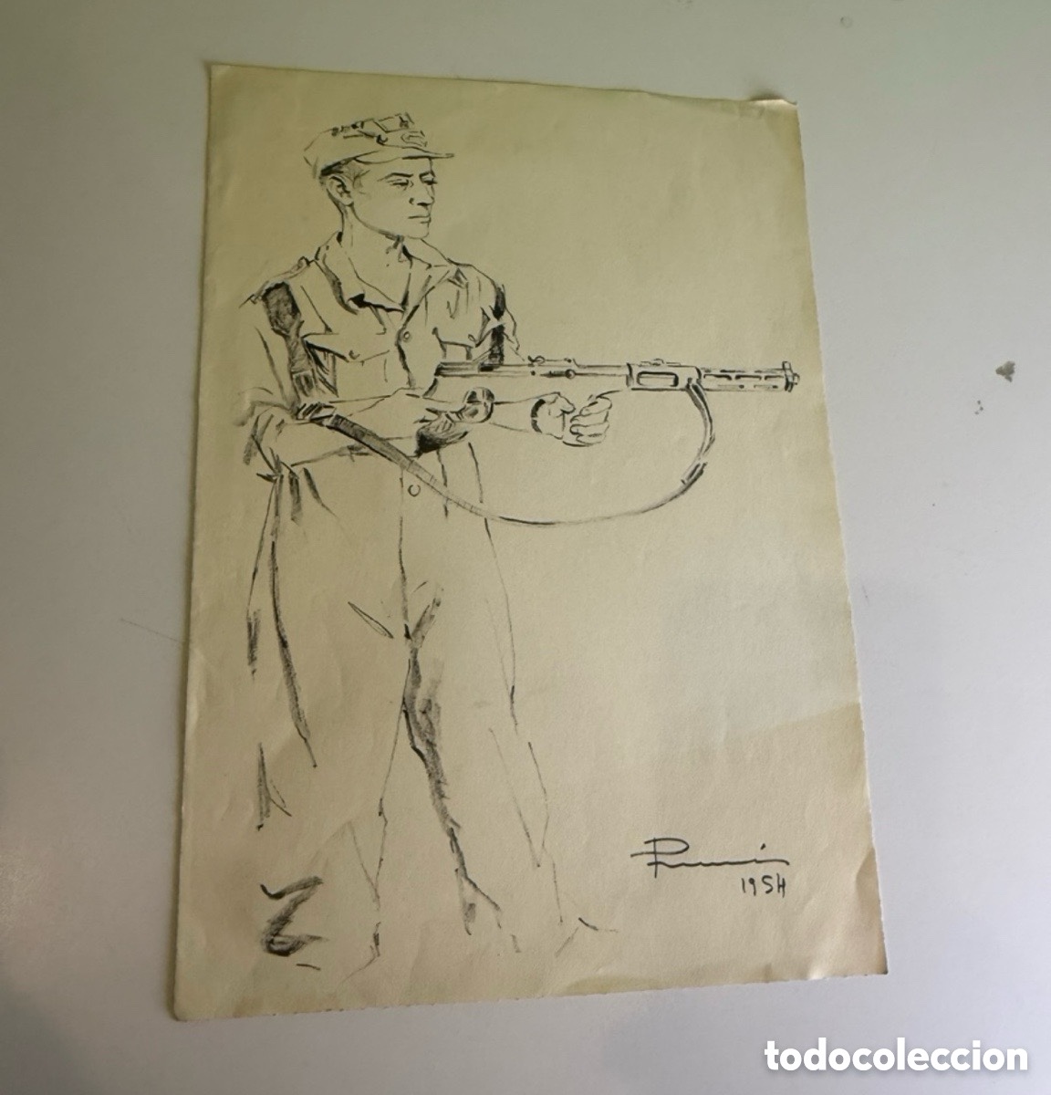 Art: Carles Prun&eacute;s (1937-2017) Barcelona - Posible autorretrato durante la mili - Dibujo original firmado