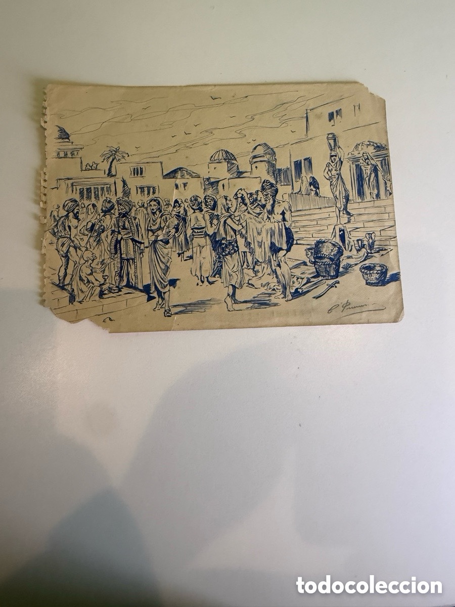Art: Carles Prun&eacute;s (Barcelona, 1937-2017) Dibujo original firmado Escena oriental o b&iacute;blica