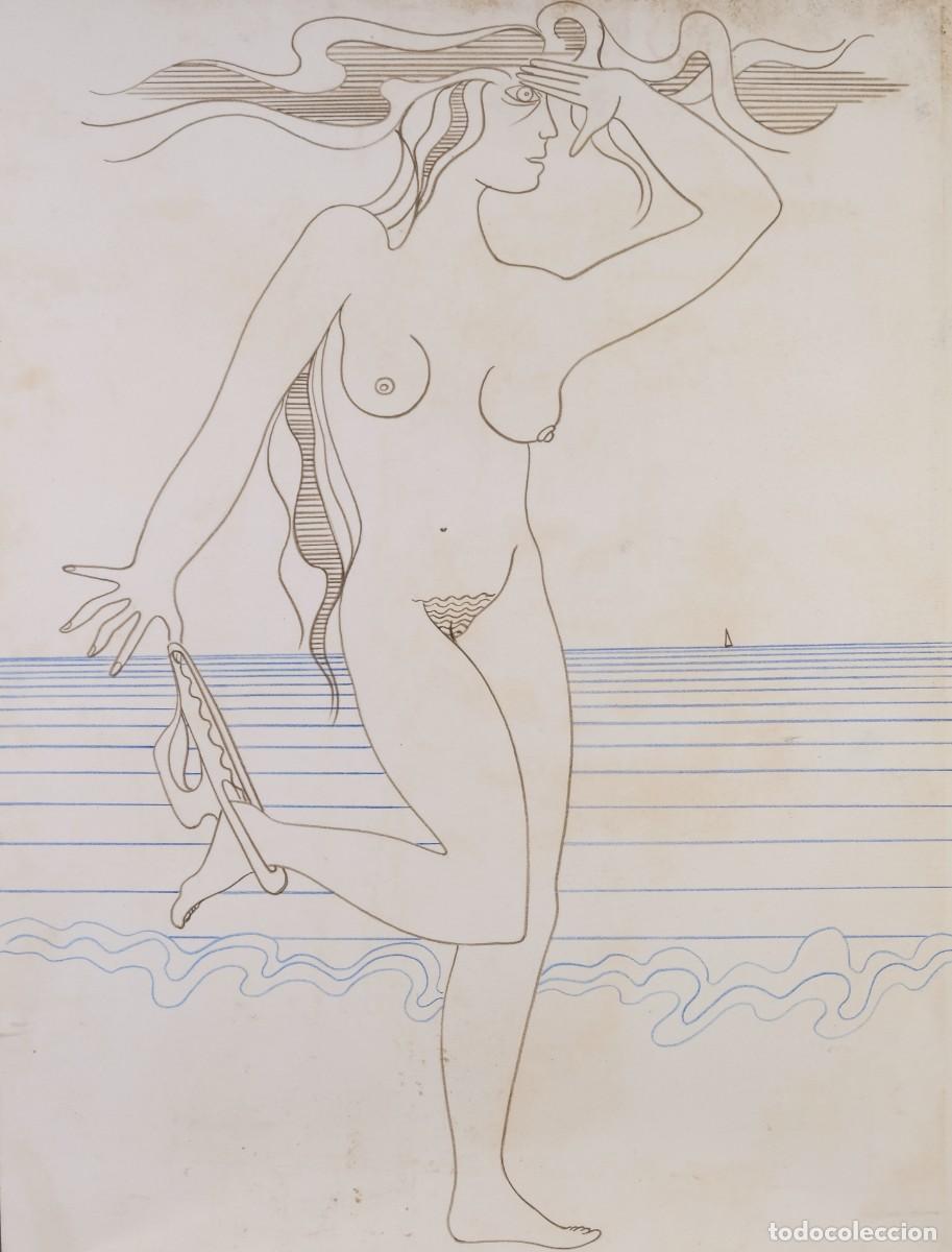 Arte: Dibujo sobre papel Desnudo femenino siglo XX