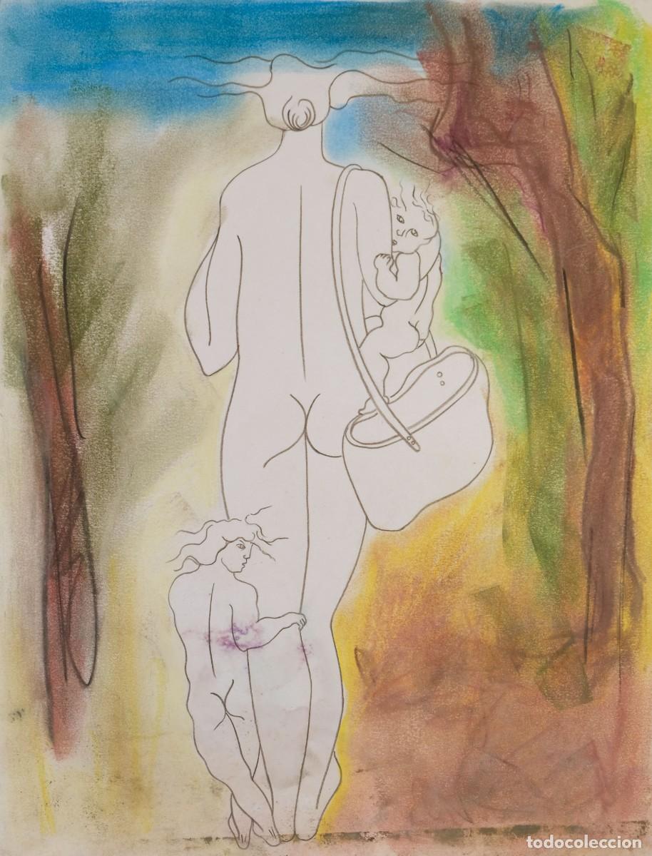 Arte: Dibujo cer&aacute;s y pastel sobre papel Desnudo femenino siglo XX