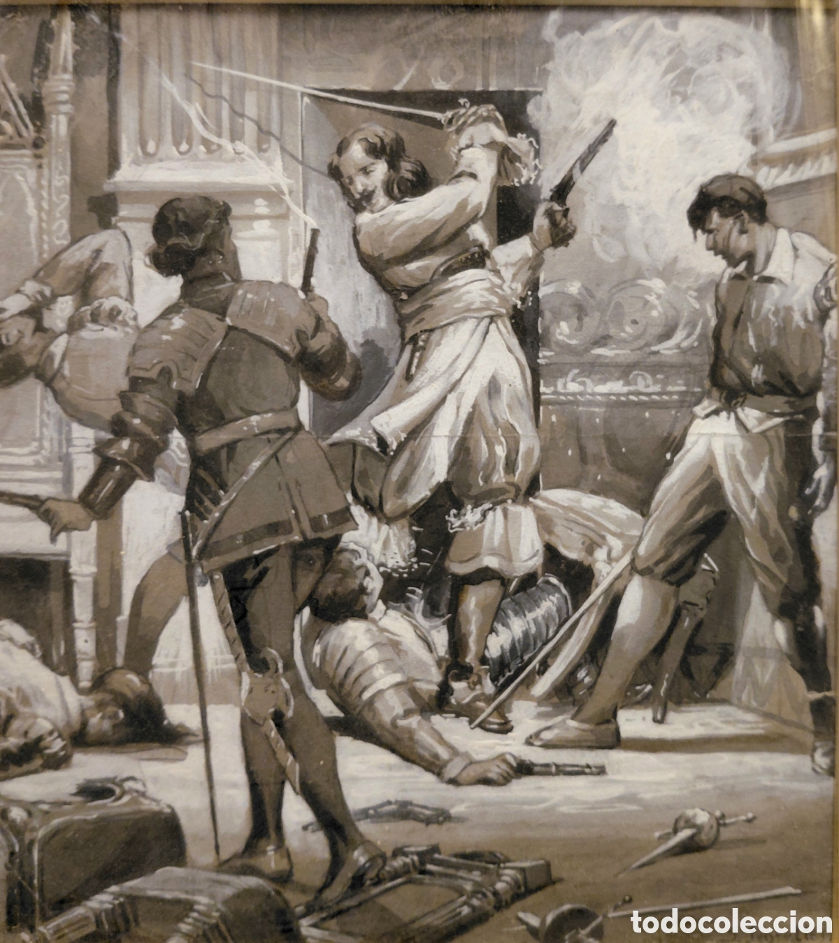 Art: Jos&eacute; Segrelles (1885-1969). Batalla, grisalla sobre papel.