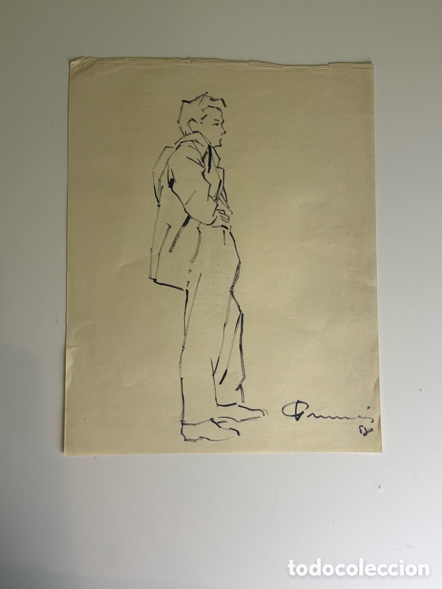 Art: Carles Prun&eacute;s (1937-2017) Dibujo Original Firmado y Fechado 1954 &ndash; Estudio de Figura Masculina