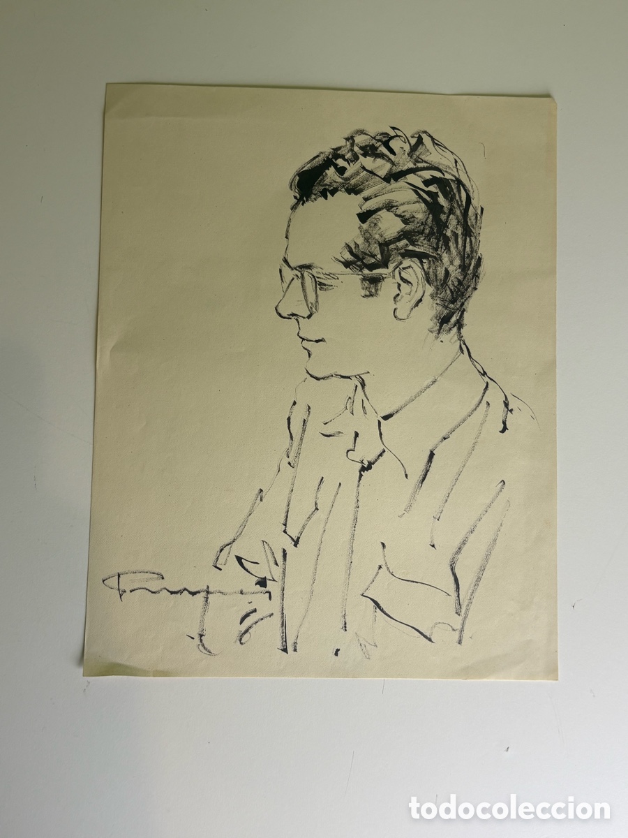 Art: Carles Prun&eacute;s (1937-2017) Dibujo Original Firmado y Fechado 1956 &ndash; Retrato Masculino con Gafas