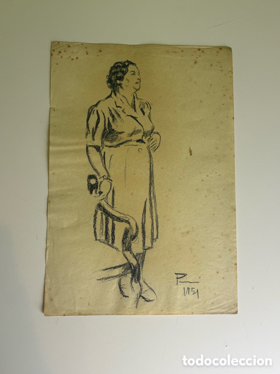 Art: Carles Prun&eacute;s (1937-2017) Dibujo Original Firmado y Fechado 1951 &ndash; Estudio de Figura Femenina
