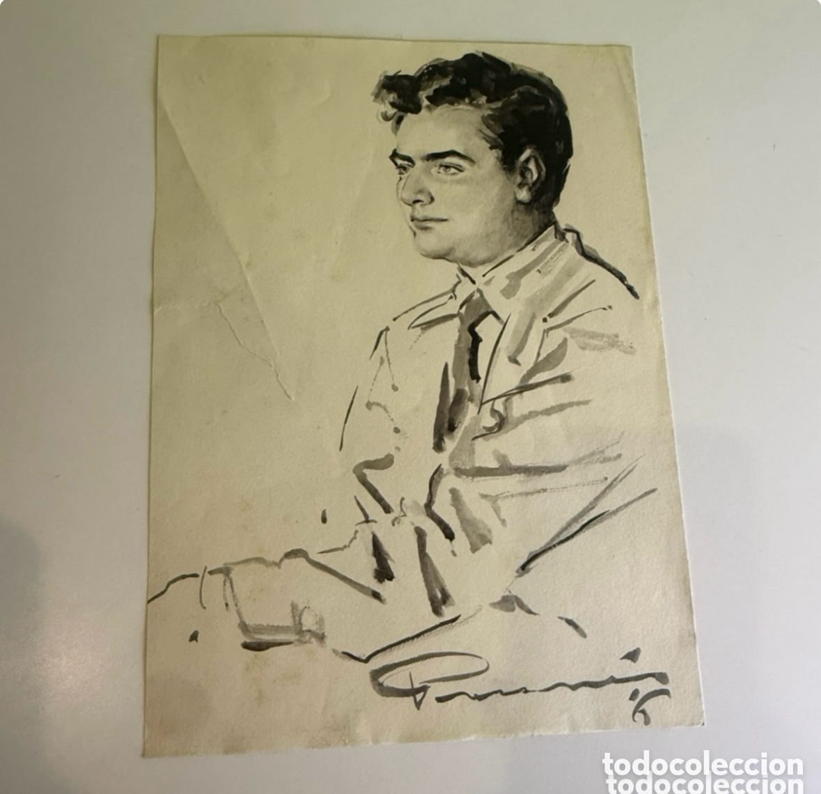 Kunst: Carles Prun&eacute;s (Barcelona, 1937-2017) Dibujo original firmado Retrato masculino a&ntilde;os 50