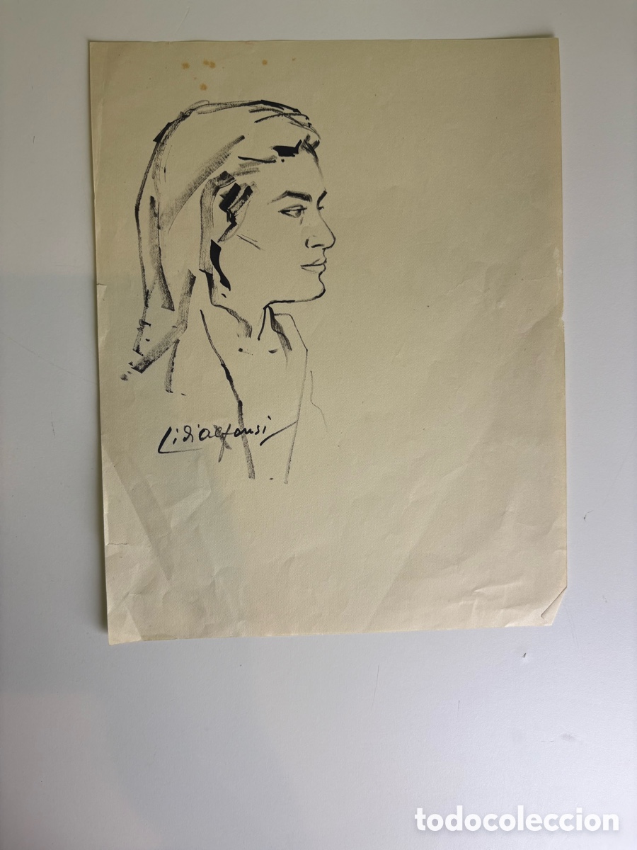 Kunst: Carles Prun&eacute;s (1937-2017) Dibujo Original Firmado &ndash; Retrato de Lisa Fonsi, Primera &Eacute;poca