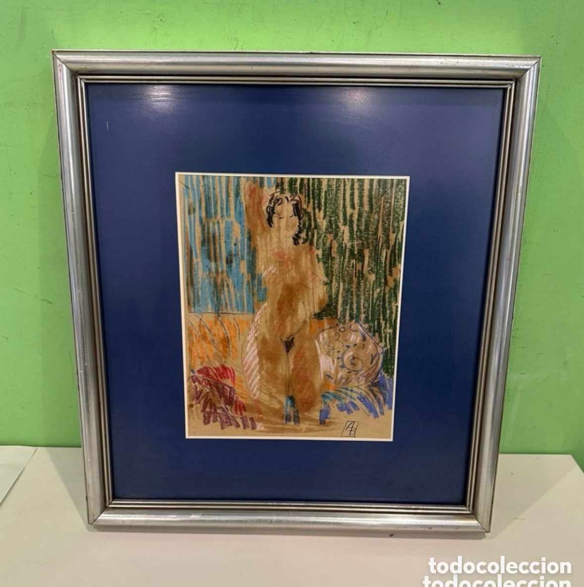 Kunst: Acuarela original de desnudo femenino - Firmada - Autor a identificar. Ver medidas en fotos.