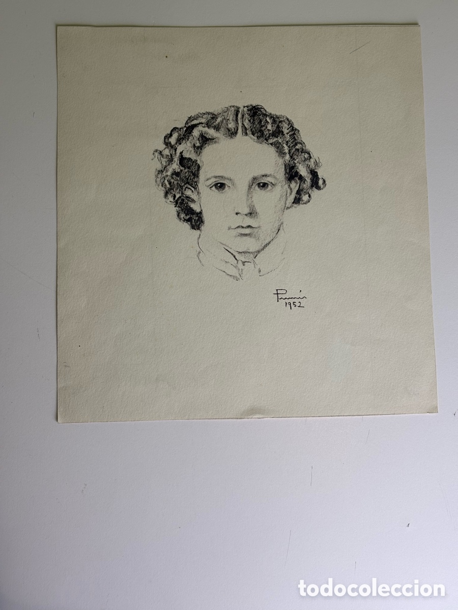 Kunst: Carles Prun&eacute;s (1937-2017) Dibujo Original Firmado y Fechado 1952 &ndash; Retrato Femenino