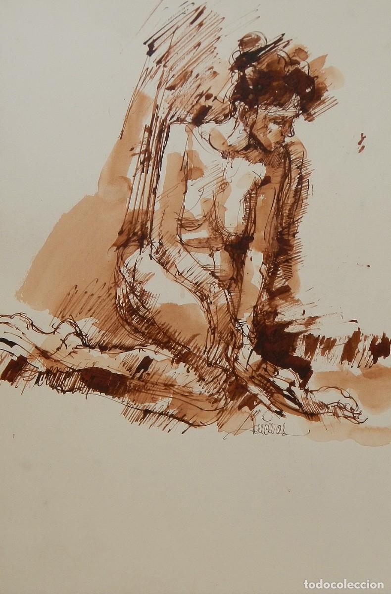 Arte: Carlos Enrique Lencinas G&oacute;mez. Tinta y acuarela sobre papel. &rdquo;Desnudo femenino&rdquo;. Firmada a mano.