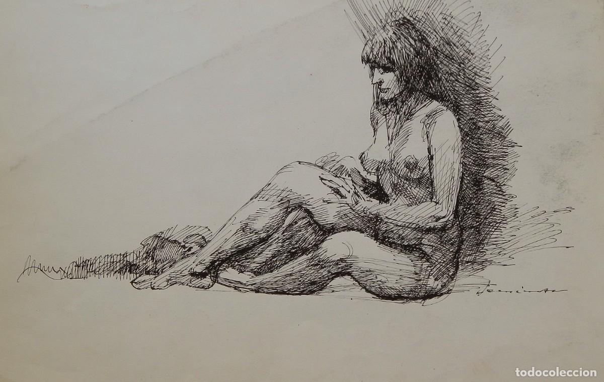Arte: Carlos Enrique Lencinas G&oacute;mez. Tinta sobre papel. &rdquo;Desnudo femenino&rdquo;. Firmada a mano.