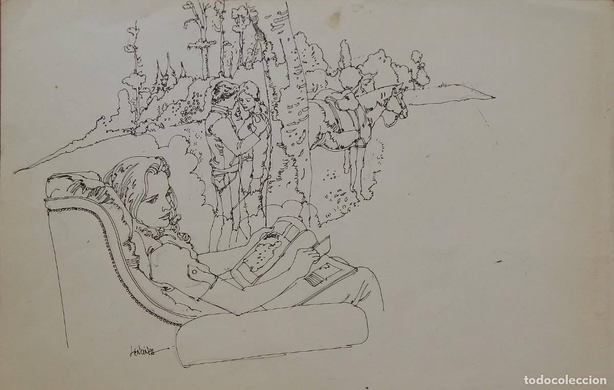 Arte: Carlos Enrique Lencinas G&oacute;mez. Tinta sobre papel. &rdquo;Pareja de enamorados&rdquo;. Firmado a mano.