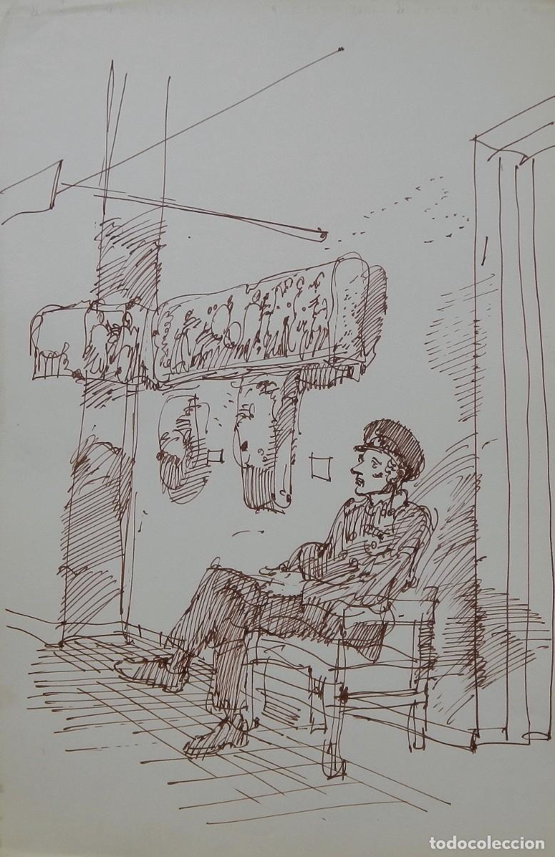 Arte: Carlos Enrique Lencinas G&oacute;mez. Tinta sobre papel. &rdquo;Jefe de estaci&oacute;n de tren&rdquo;. Sin firmar.
