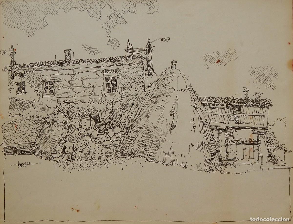 Arte: Carlos Enrique Lencinas G&oacute;mez. Tinta sobre papel. &rdquo;H&oacute;rreo, casa y pajar&rdquo;. Firmado a mano.