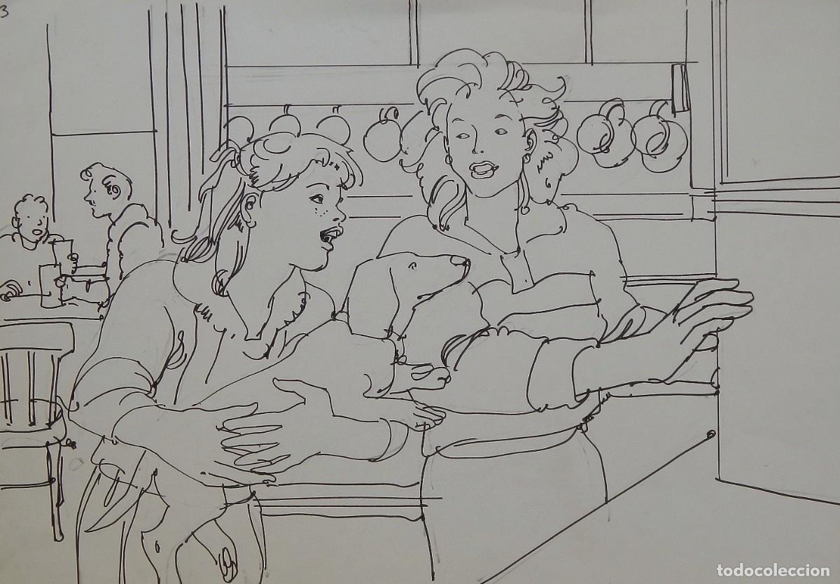 Arte: Carlos Enrique Lencinas G&oacute;mez. Tinta sobre papel. &rdquo;Dos mujeres y un perro&rdquo;. Sin firmar.