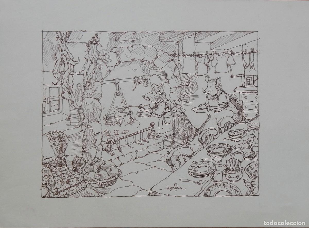 Arte: Carlos Enrique Lencinas G&oacute;mez. Tinta sobre papel. &rdquo;Ratones cocinando en cazuela&rdquo;. Firmado a mano.