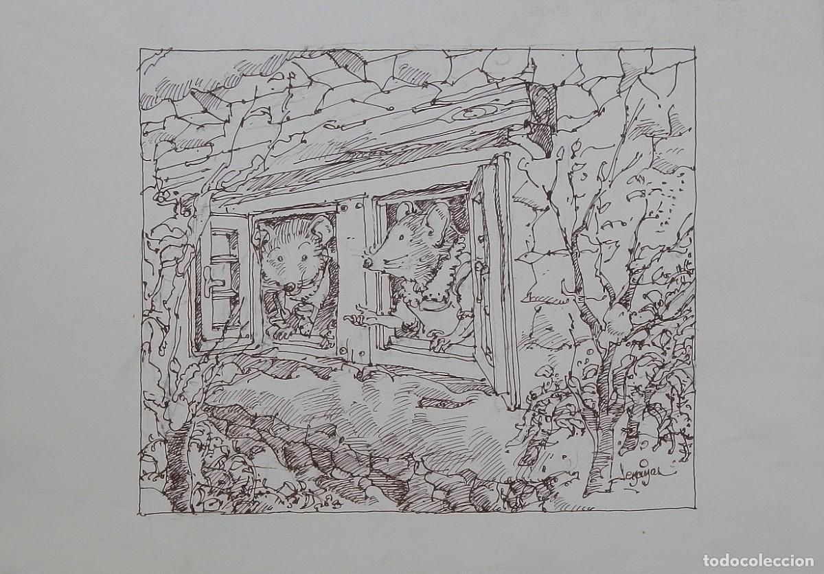 Arte: Carlos Enrique Lencinas G&oacute;mez. Tinta sobre papel. &rdquo;Ratones hablando en ventanas&rdquo;. Firmado a mano..