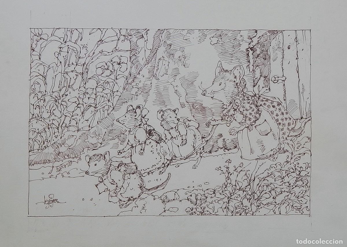Arte: Carlos Enrique Lencinas G&oacute;mez. Tinta sobre papel. &rdquo;Ratones paseando por el bosque&rdquo;. Firmado a mano..