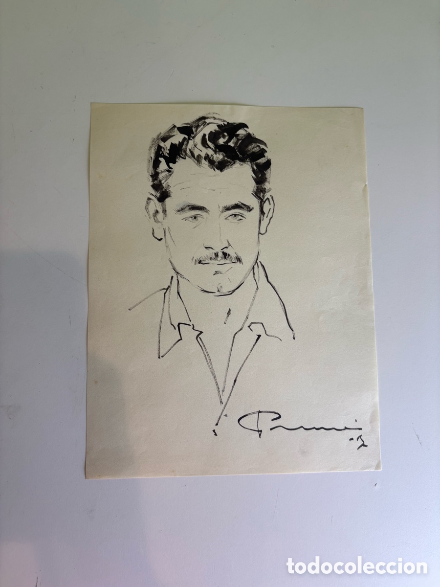 Kunst: Carles Prun&eacute;s (1937-2017) Dibujo Original Firmado &ndash; Retrato Masculino con Bigote