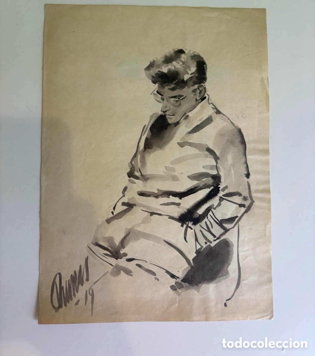 Kunst: Carles Prun&eacute;s (1937-2017) Dibujo Original Firmado &ndash; Figura Masculina Sentada
