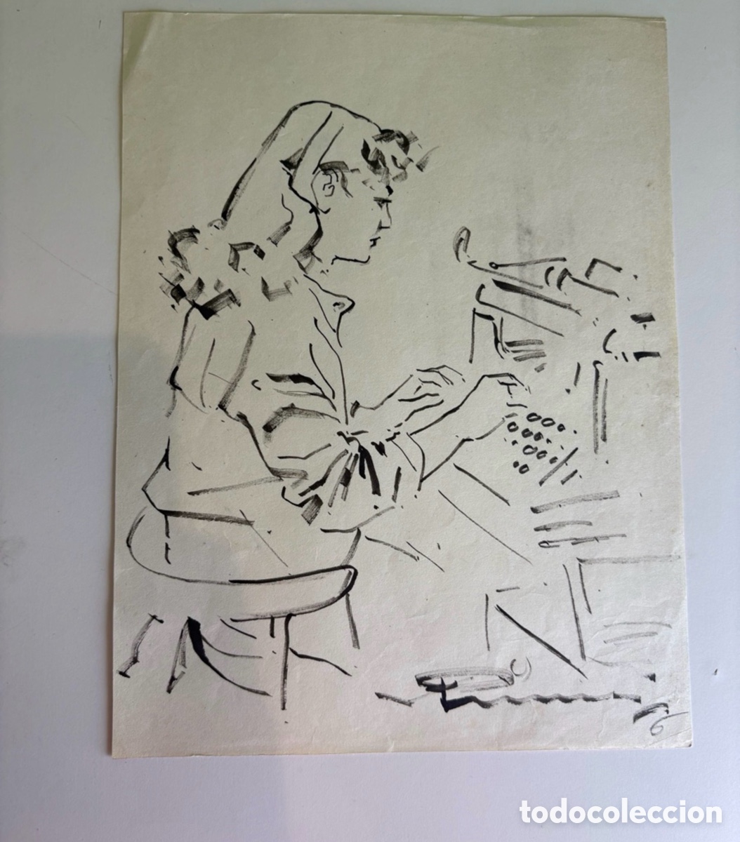 Kunst: Carles Prun&eacute;s (1937-2017) Dibujo Original Firmado 1956 &ndash; Mecan&oacute;grafa