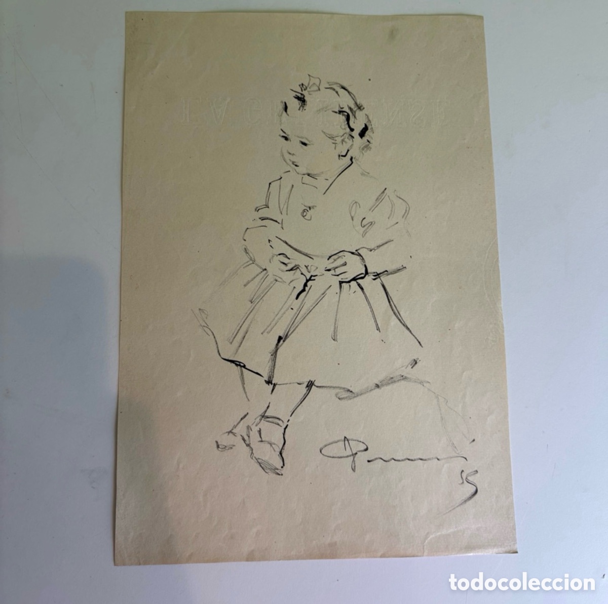 Kunst: Carles Prun&eacute;s (1937-2017) Dibujo Original Firmado 1955 &ndash; Retrato Infantil