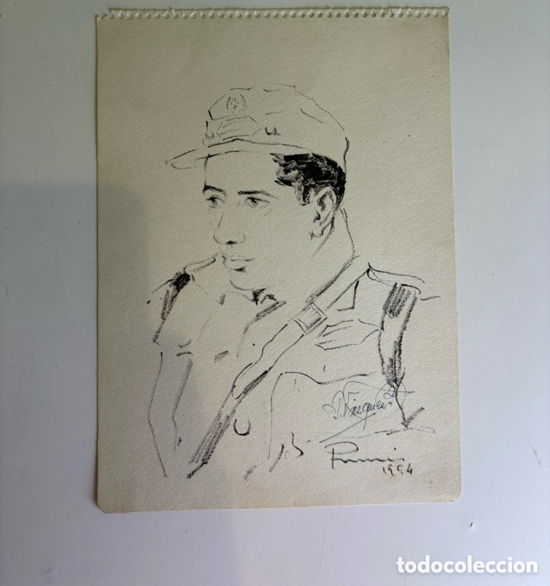 Kunst: Carles Prun&eacute;s (1937-2017) Dibujo Original Firmado 1954 &ndash; Retrato de Joven Militar