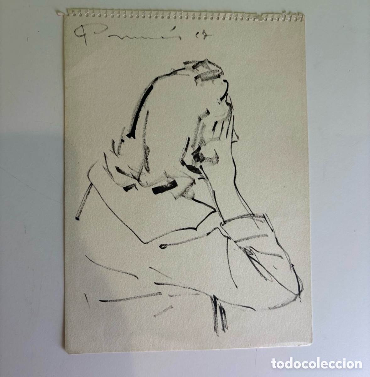 Kunst: Carles Prun&eacute;s (1937-2017) Dibujo Original Firmado&ndash; Estudio de Figura Femenina de Perfil