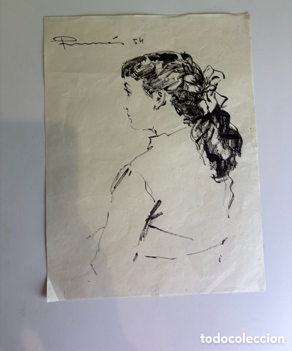 Arte: Carles Prun&eacute;s (1937-2017) Dibujo Original Firmado 1954 &ndash; Retrato de Joven de Perfil