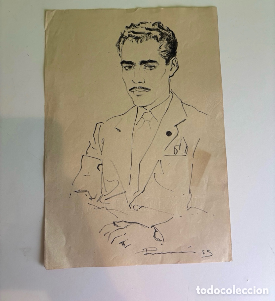 Arte: Carles Prun&eacute;s (1937-2017) Dibujo Original Firmado 1955 &ndash; Retrato Masculino