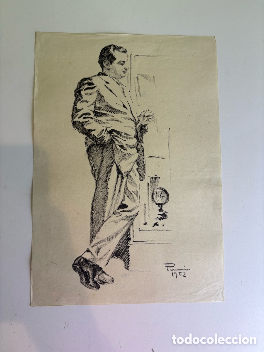 Arte: Carles Prun&eacute;s (1937-2017) Dibujo Original Firmado 1952 &ndash; Figura Masculina de Pie