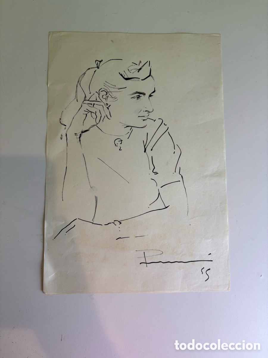 Arte: Carles Prun&eacute;s (1937-2017) Dibujo Original Firmado 1955 &ndash; Retrato Femenino