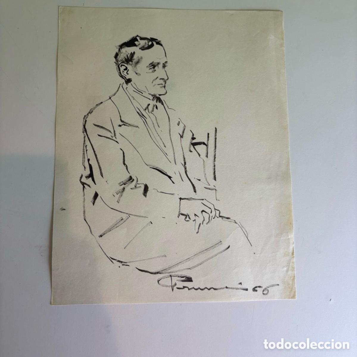 Arte: Carles Prun&eacute;s (1937-2017) Dibujo Original Firmado 1956 &ndash; Retrato Masculino Sentado