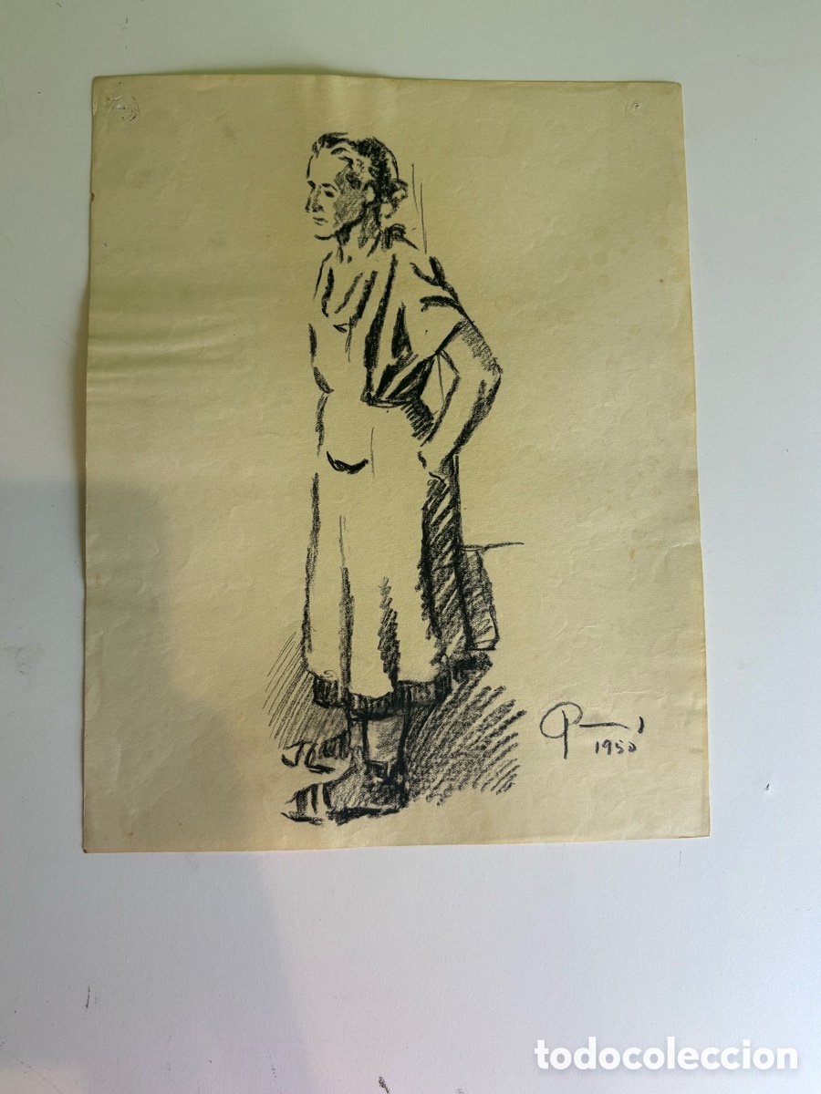 Arte: Carles Prun&eacute;s (1937-2017) Dibujo Original Firmado 1950 &ndash; Estudio de Figura Femenina