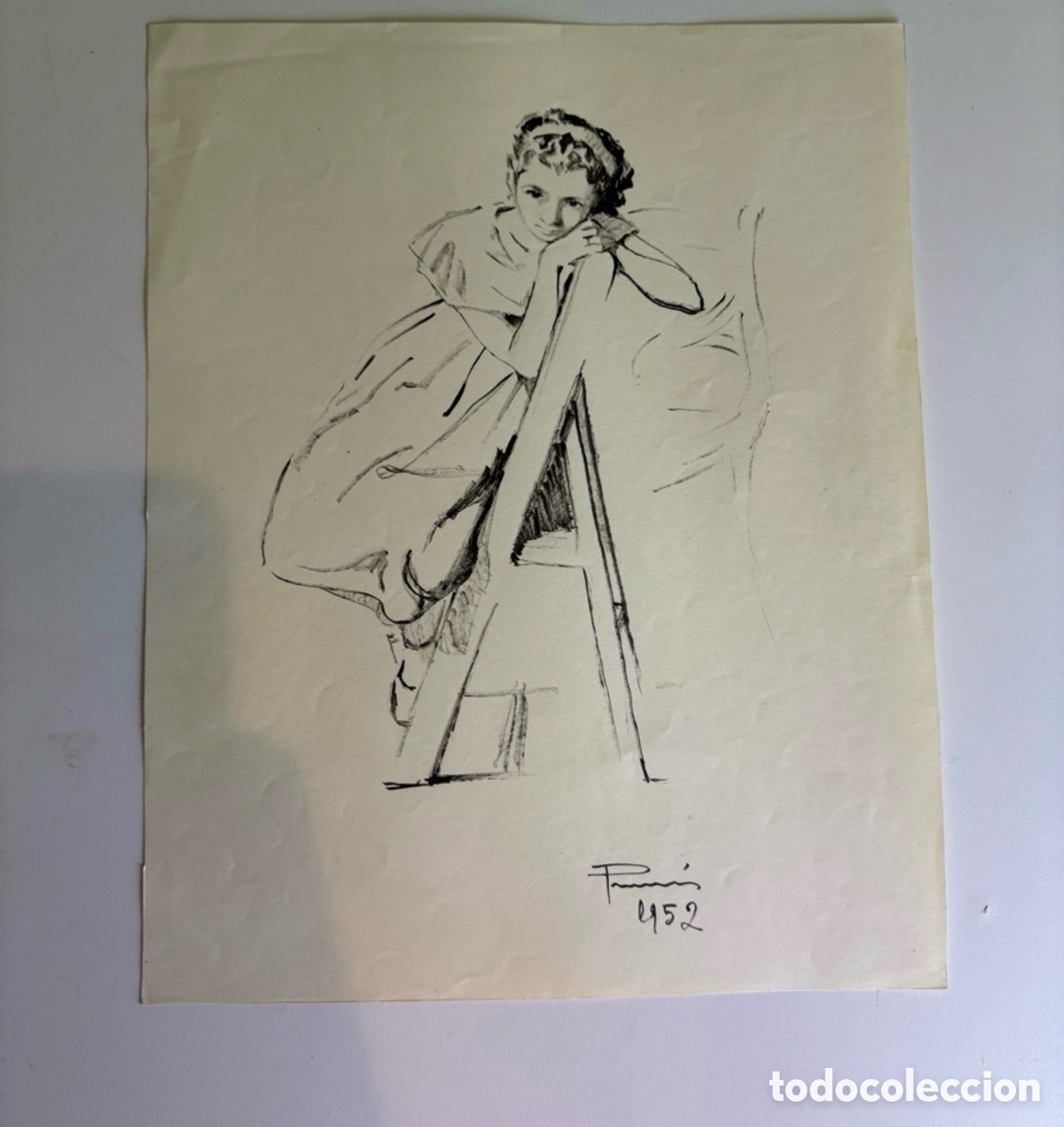 Arte: Carles Prun&eacute;s (1937-2017) Dibujo Original Firmado 1952 &ndash; Estudio de Figura Femenina