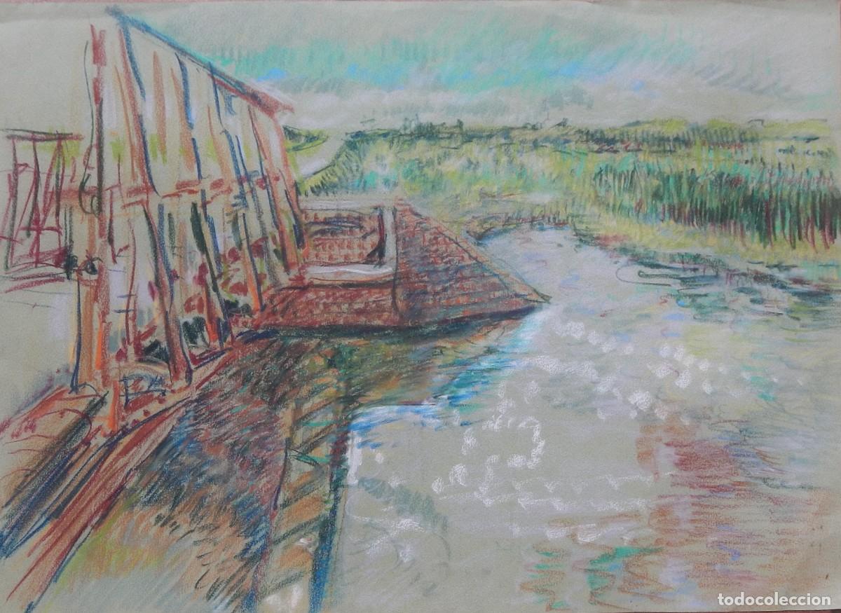 Arte: Carlos Enrique Lencinas G&oacute;mez. Ceras sobre papel. &rdquo;Puente y r&iacute;o o lago&rdquo;. Sin firmar.